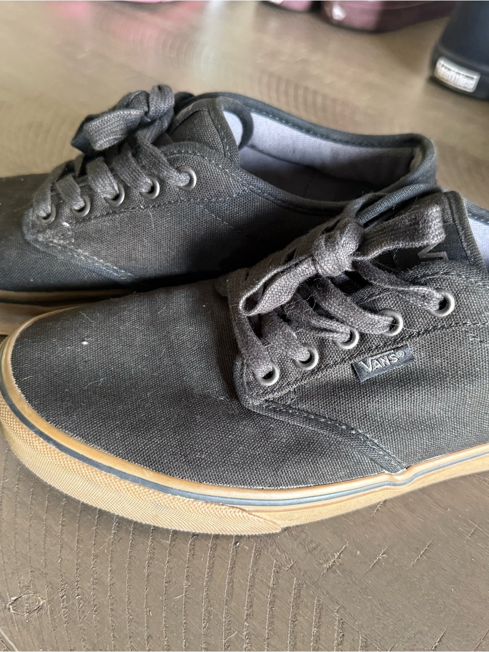 Vans Low-Top Canvas Sneakers in Black with Tan Gum Sole